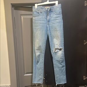 Madewell Light Blue Distressed Straight-Leg Jeans
